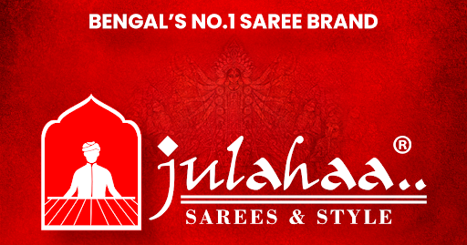 a blog banner in red background showing bengal's no.1 saree brand in white text